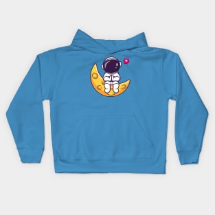 Cute Astronaut Sitting On Moon Cartoon Kids Hoodie